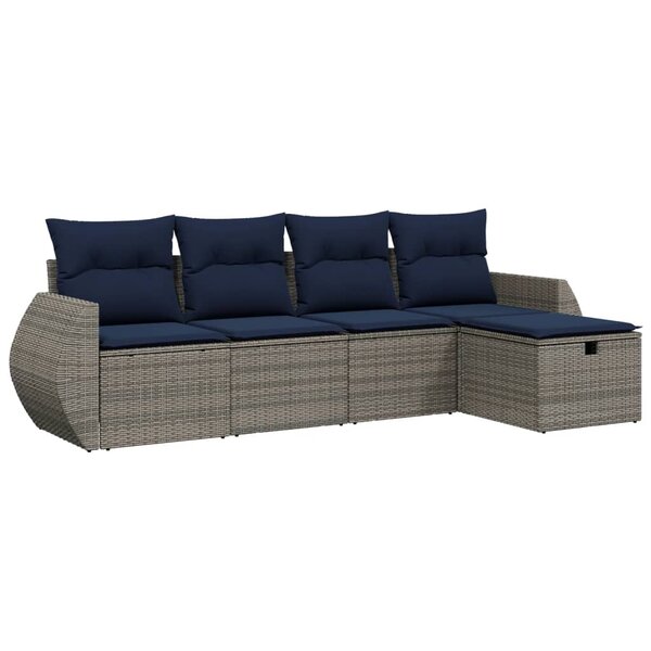 vidaXL Salon de jardin 5 Pièces avec coussins gris résine tressée