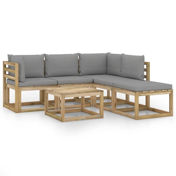 vidaXL Salon de jardin 6 Pièces avec coussins gris
