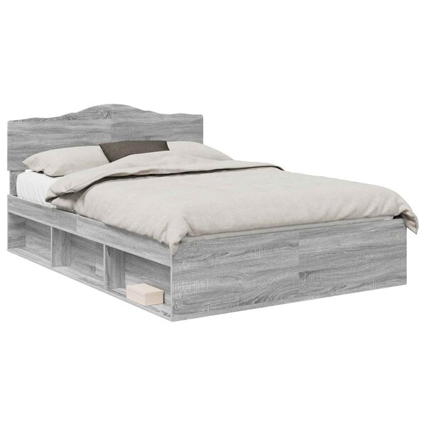 vidaXL Cadre de lit Gris Sonoma 140 x 190 cm Pin massif