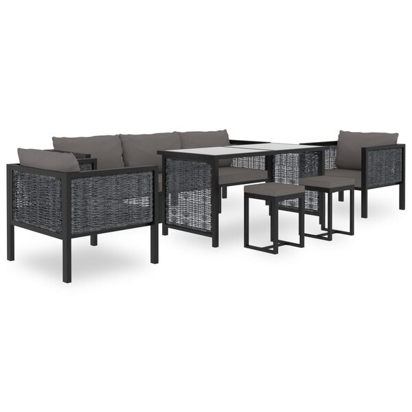 vidaXL Salon de jardin 8 Pièces avec coussins Résine tressée Anthracite