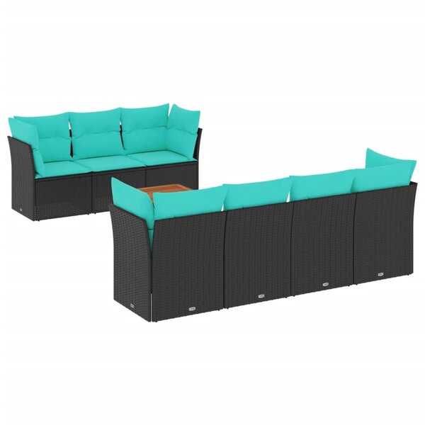 vidaXL Salon de jardin 8 Pièces avec coussins noir résine tressée