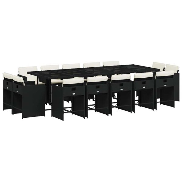 vidaXL Ensemble à manger de jardin 15 Pièces coussins noir résine tressée