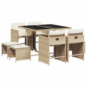 vidaXL Ensemble à manger de jardin et coussins 9 Pièces beige Poly rotin