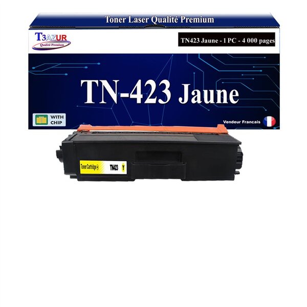 T3AZUR - Toner compatible avec Brother TN421  TN423 Jaune pour Brother MFC-L8690CDW  MFC-L8900CDW