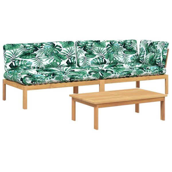 vidaXL Salon palette de jardin avec coussins 3Pièces bois d'acacia massif