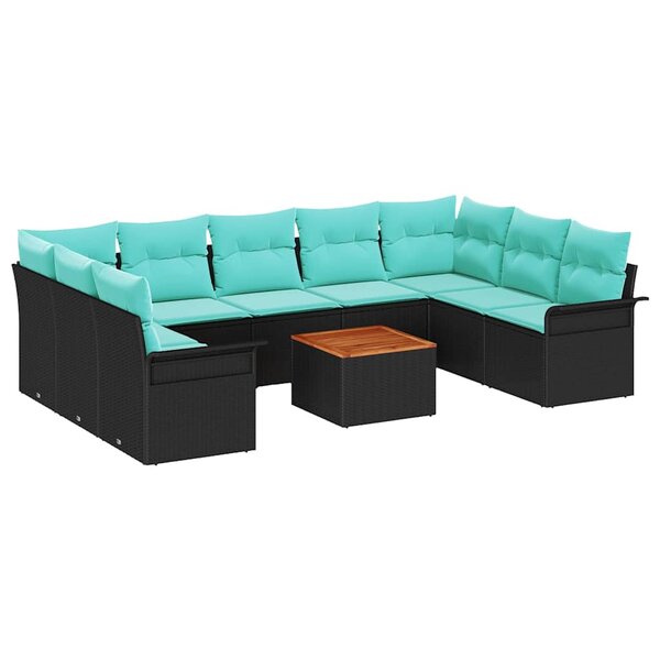 vidaXL Ensemble de canapé de jardin 10 Pièces Noir et turquoise polyrotin