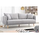 Canapé Fixe 3 places DAREN -Tissu Gris clair - Style scandinave -2 Coussins Déco - 207 x 90 x 88 cm