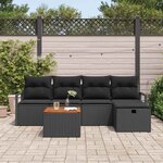 vidaXL Ensemble de canapé de jardin avec coussin 6 Pièces Noir polyrotin