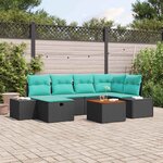 vidaXL Ensemble de canapé de jardin avec coussin 7 Pièces Noir polyrotin