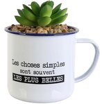 Mug métal émaillé avec plante artificielle (Lot de 4)