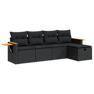 vidaXL Salon de jardin 5 Pièces avec coussins noir résine tressée