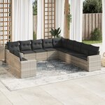 vidaXL Salon de jardin 11 Pièces avec coussins gris clair résine tressée