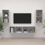 vidaXL Meubles TV muraux 4 Pièces Gris béton Bois d'ingénierie