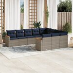 vidaXL Salon de jardin 10 Pièces avec coussins gris résine tressée