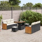 vidaXL Ensemble de canapé de jardin avec coussin 9 Pièces Noir et Crème