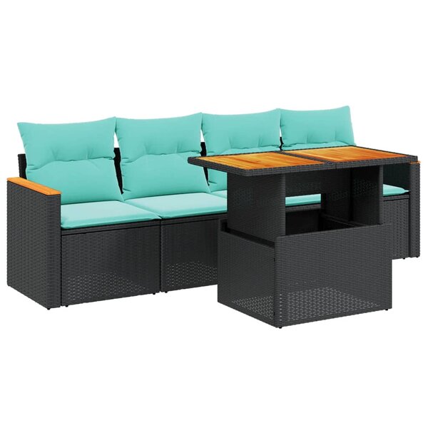 vidaXL Salon de jardin 5 Pièces avec coussins noir résine tressée
