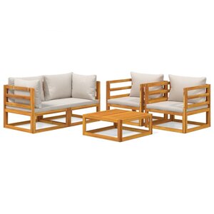 vidaXL Salon de jardin 5 Pièces avec coussins gris clair bois massif