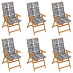 vidaXL Chaises de jardin 6 Pièces avec coussins à carreaux gris Teck