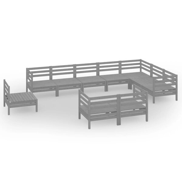 vidaXL Salon de jardin 10 Pièces Bois de pin massif Gris