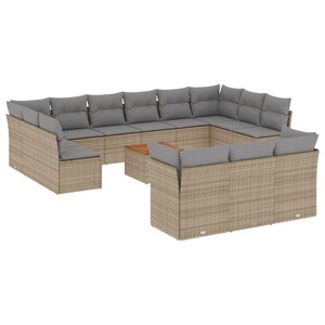 vidaXL Salon de jardin avec coussins 14 Pièces beige résine tressée