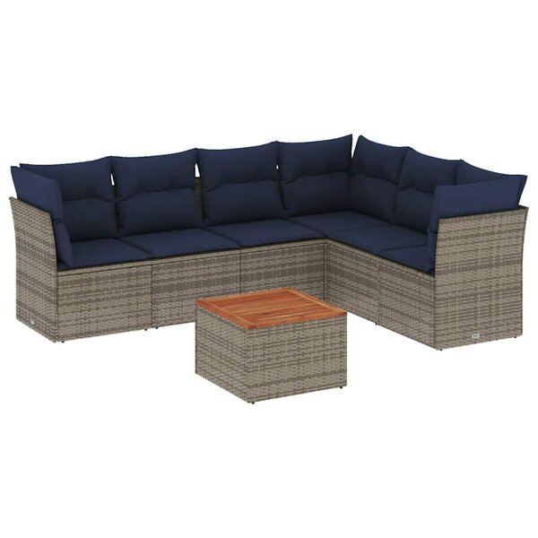 vidaXL Salon de jardin 7 Pièces avec coussins gris résine tressée