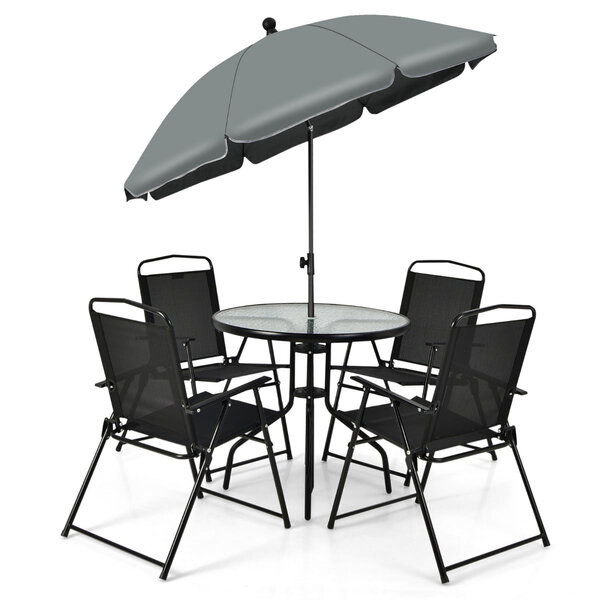 Lot de 6 ensemble salon de jardin 80 x 71 cm chairs pliantes ergonomiques grand parasol inclinable en acier gris 20_0021138