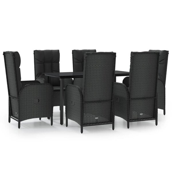vidaXL Ensemble à manger de jardin coussins 7Pièces Noir Résine tressée