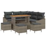 vidaXL Ensemble de canapé de jardin avec coussin 9 Pièces Gris Poly rotin