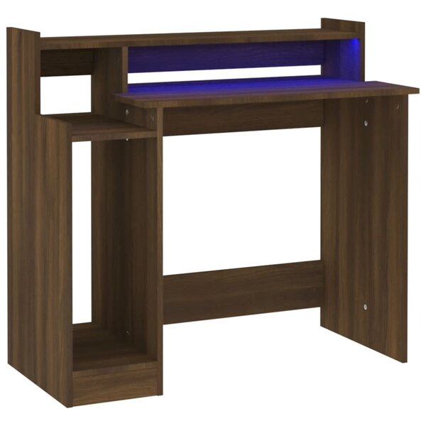 vidaXL Bureau et lumières LED Chêne brun 97x45x90 cm Bois d'ingénierie