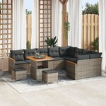 Ensemble Canapé de Jardin vidaXL 12 Pièces avec Coussins Gris Rattan Poly Acacia
