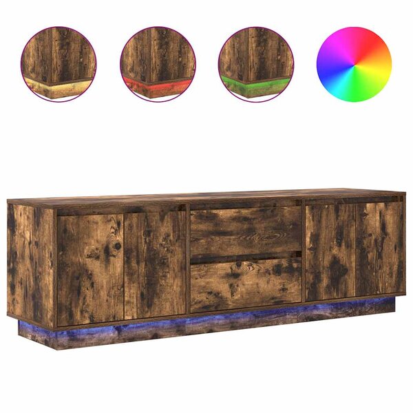vidaXL Meuble TV avec lumières LED chêne fumé 160 5x41x50 cm