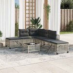 vidaXL Salon de jardin d'angle avec coussins 3 Pièces gris clair rotin