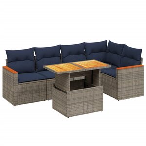 vidaXL Salon de jardin 6 Pièces avec coussins gris résine tressée