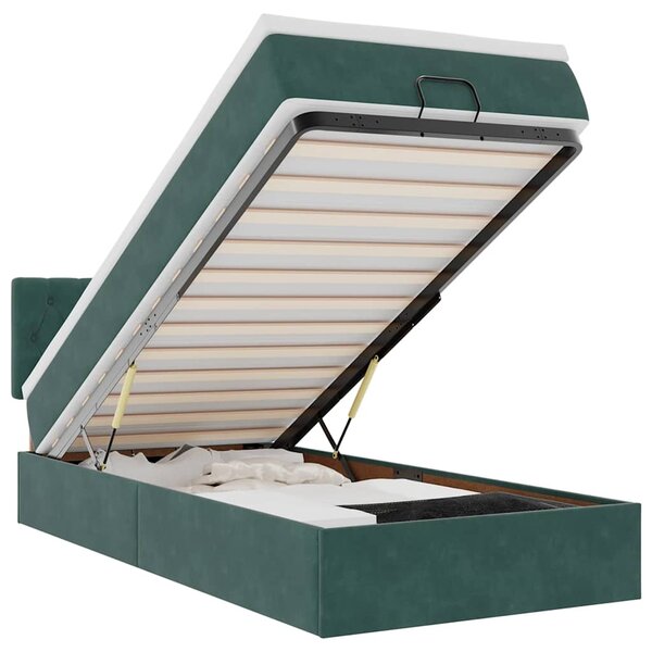 vidaXL Lit ottoman avec matelas et LED Vert foncé 90x200cm velours