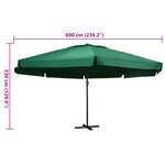 vidaXL Parasol de jardin avec mât en aluminium 600 cm vert