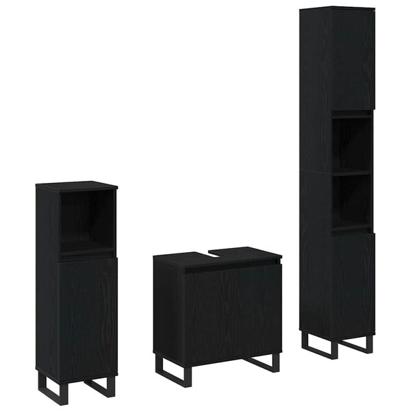 vidaXL Ensemble de mobilier de salle de bain avec stockage 3 Pièces Noir