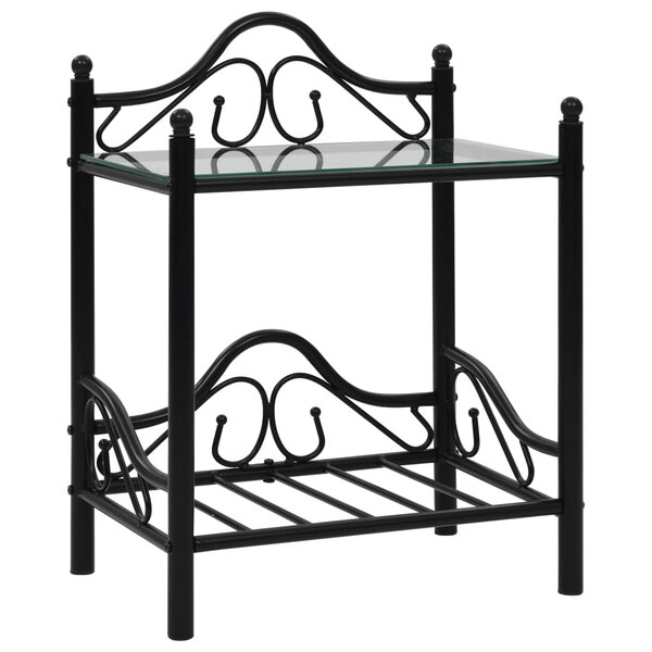 vidaXL Table de chevet Acier et verre trempé 45 x 30 5 x 60 cm Noir