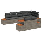 vidaXL Ensemble de jardin 9 pièces avec coussins - Poly rattan gris et bois d'acacia