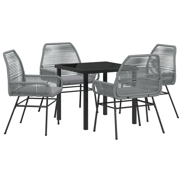 vidaXL Set de salle à manger de jardin 5 pièces avec coussins en poly rotin gris.