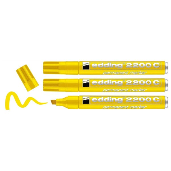 Marqueur Permanent 2200 C Corps Alu Jaune Pointe Biseautée 1-5 mm x 3 EDDING