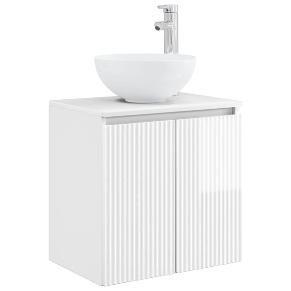 vidaXL Vanité de lavabo mural Blanc brillant 49 5 x 35 x 63 cm