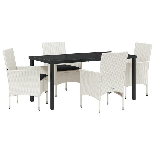 Ensemble de Salle à Manger de Jardin 5 Pièces avec Coussins en Rattan Poly Blanc