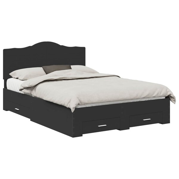 vidaXL Cadre de lit avec tiroir Noir 140 x 190 cm Bois d'ingénierie