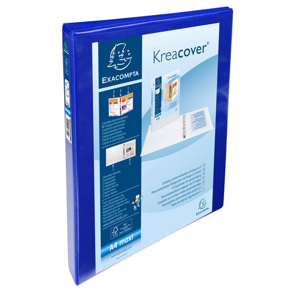 Classeur personnalisable Kreacover A4 Maxi 4 Ax Diam 15 mm Dos 38 mm Bleu x 10 EXACOMPTA