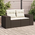 vidaXL Canapé de jardin avec coussins 2 places marron résine tressée