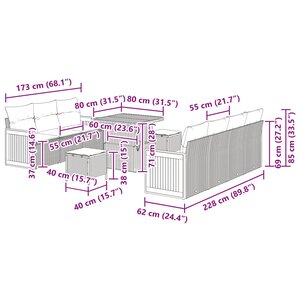 vidaXL Ensemble de canapé de jardin avec coussin 13 Pièces Noir polyrotin