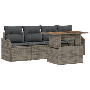 Ensemble de Canapés de Jardin de 5 Pièces avec Coussins Gris Poly Rattan