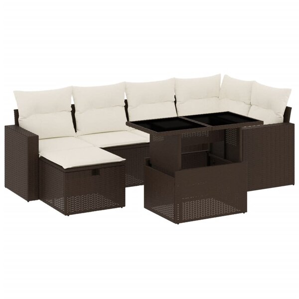 vidaXL Salon de jardin avec coussins 7 Pièces marron résine tressée