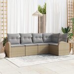 vidaXL Ensemble de canapé de jardin 5 Pièces Beige  gris clair Poly rotin
