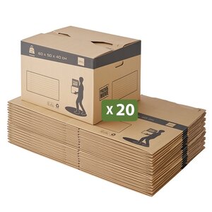 Pack and Move - Lot 20 cartons déménagement automatique - 60 x 50 x 40 cm - Poignées renforcées